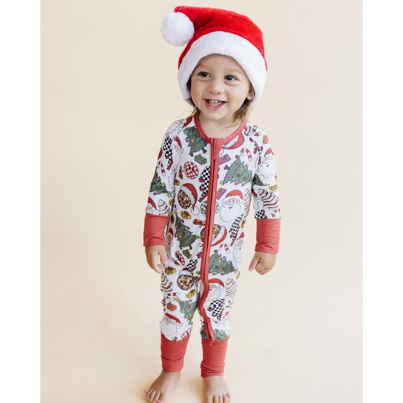 Bamboo Zip Romper | Retro Christmas