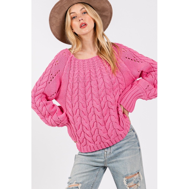 Cable-Knit Long Sleeve Sweater