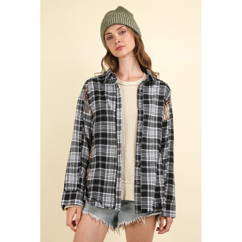 Contrast Plaid Raw Detail Shirt