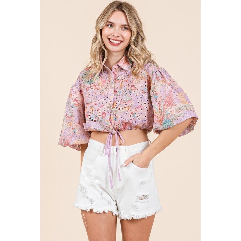 Eyelet Crop Top|Lavender Multi|S|M|L