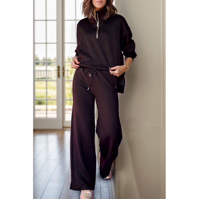 Half Zip Turtleneck Long Sleeve Top and Pants Set