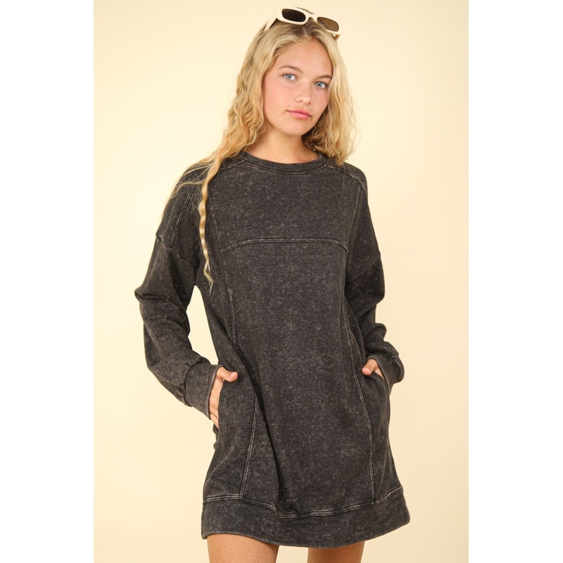 Mineral Washed Oversized Sweatshirt Mini Dress