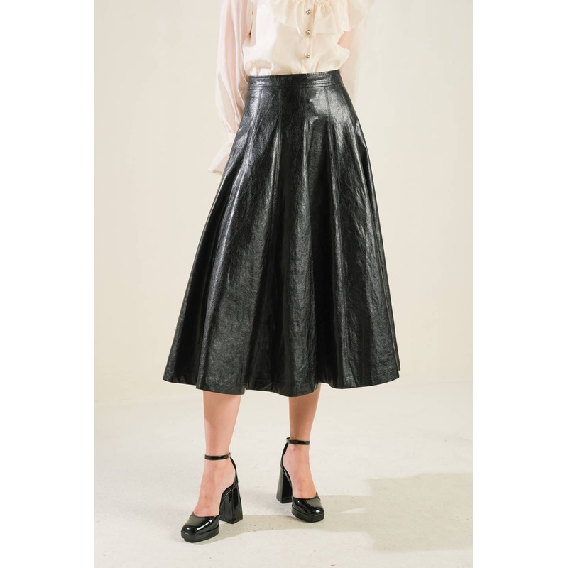 MY HEART TO YOU LEATHER MIDI SKIRT
