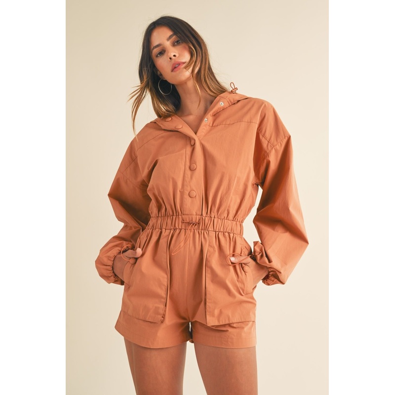 Snap Down Long Sleeve Hooded Romper