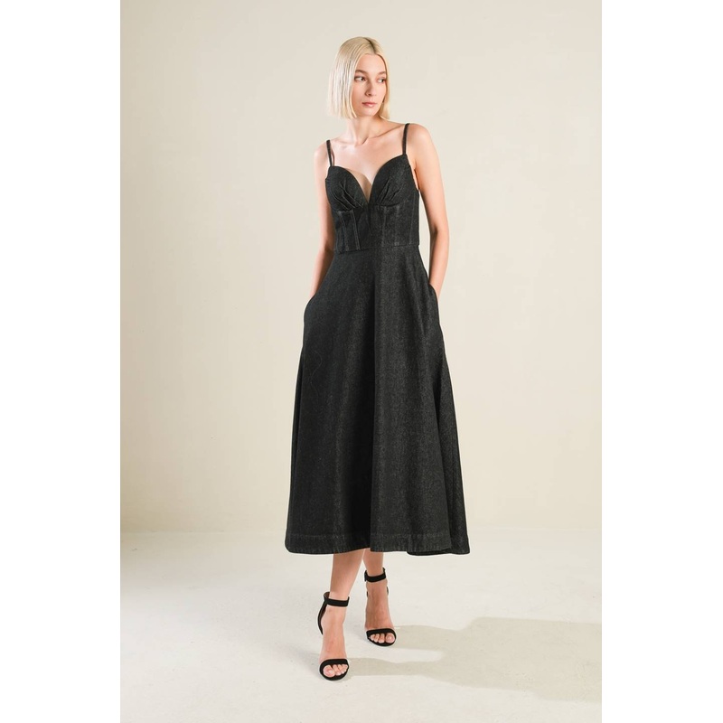YOU ARE MY SUNSHINE DENIM MIDI DRESS