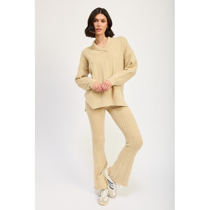 CABLE KNIT FLARED PANTS|TAN|S|M|L