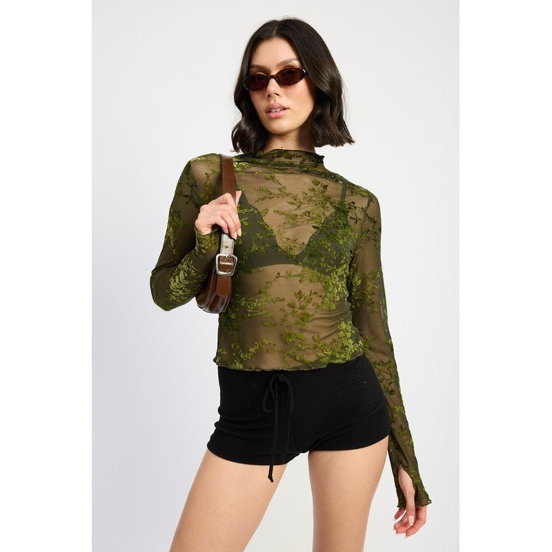 HIGH NECK SHEER CROP TOP|OLIVE|MOCHA|S|M|L