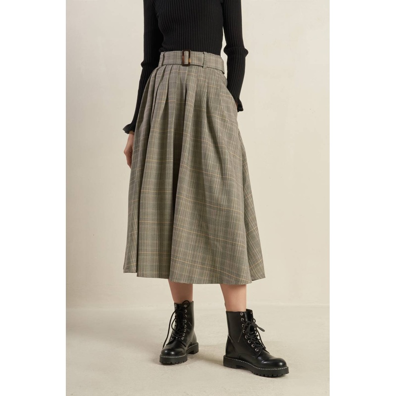 MOODY ALLURE DENIM KNIT SKIRT|BLACK/BEIGE|S|M|L