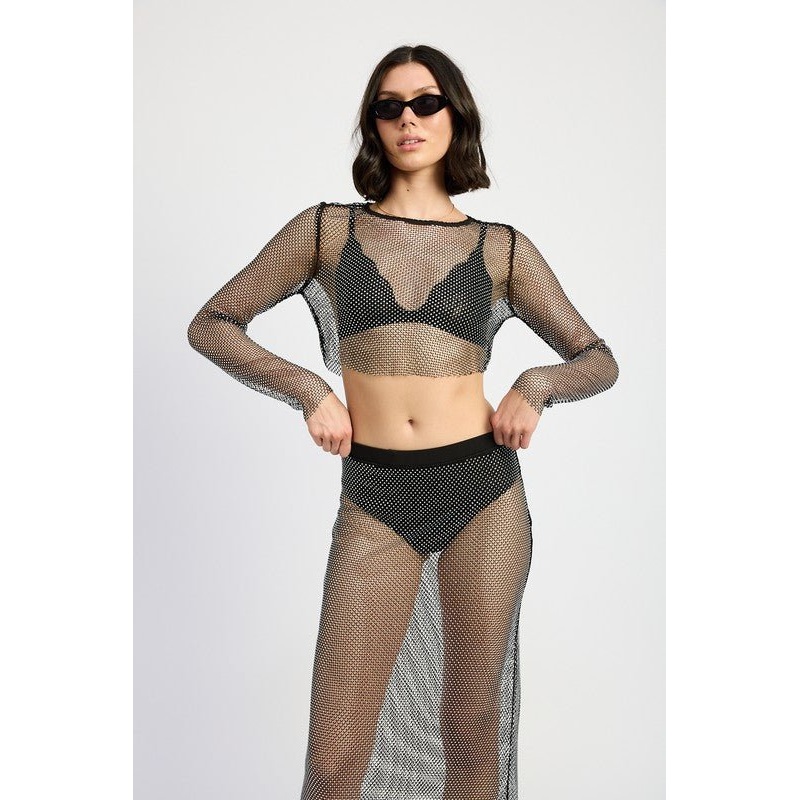 RHINESTONES MESH CROPPED COP|BLACK|S|M|L