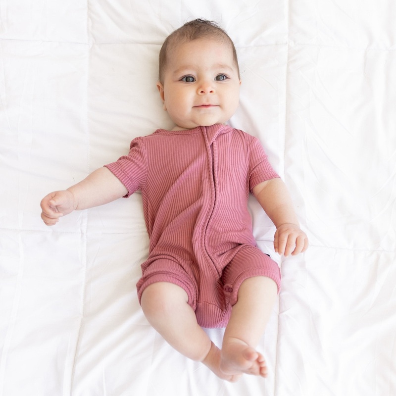 SHORTIE ZIP ROMPER – Mauve Ribbed