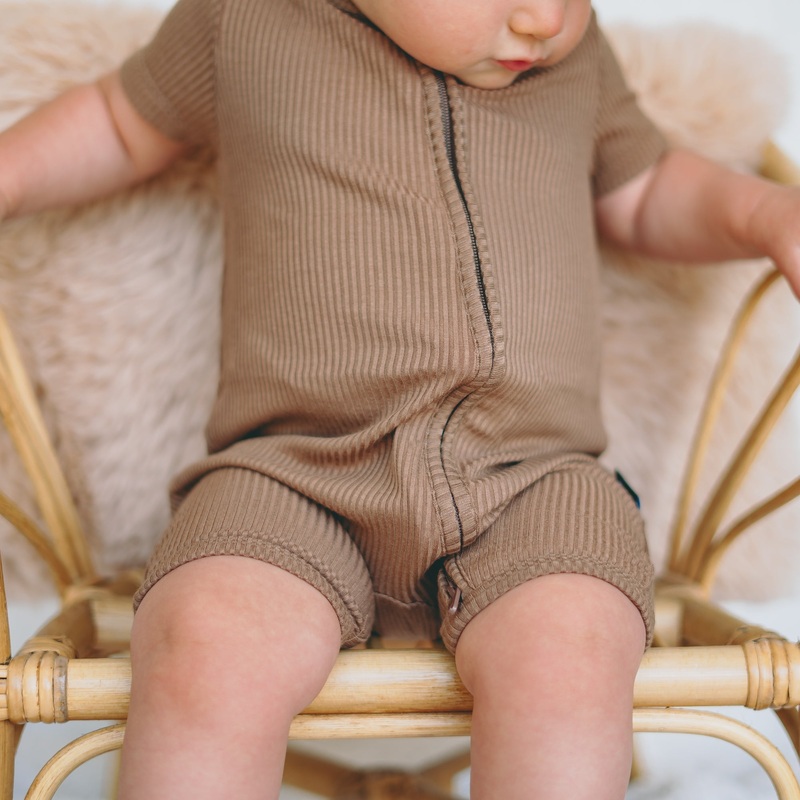 SHORTIE ZIP ROMPER – Mocha Ribbed