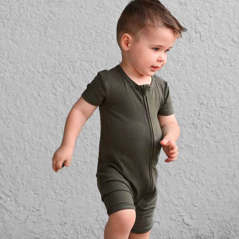 SHORTIE ZIP ROMPER – Moss Ribbed