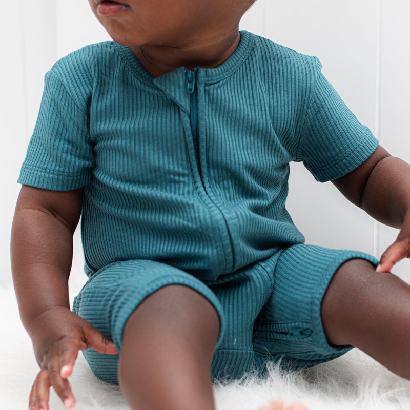 SHORTIE ZIP ROMPER – Peacock Ribbed