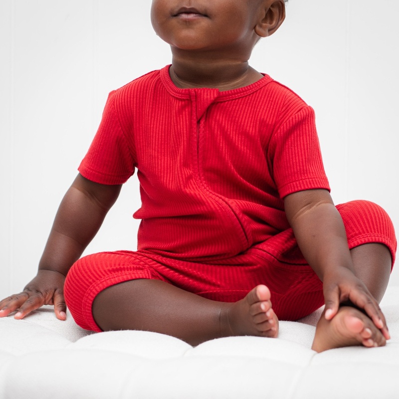 SHORTIE ZIP ROMPER – Red Ribbed