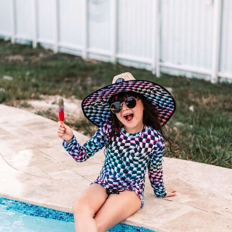 Straw Hat- Neon Dizzy Check|S-infant/toddler|M-kid|L-adult