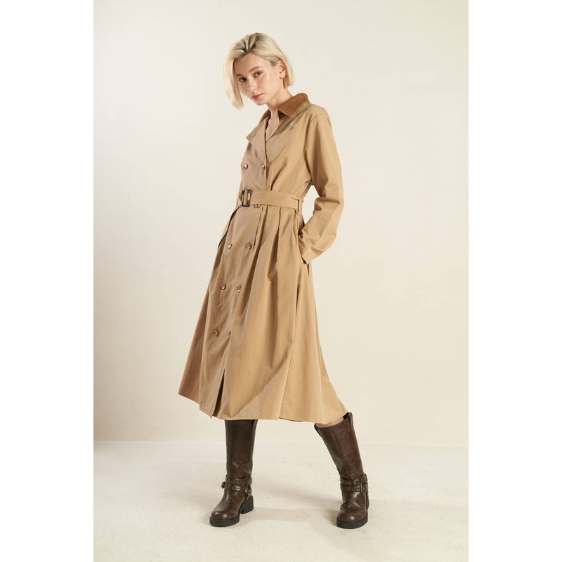 FALLING LEAVES WOVEN MIDI TRENCH COAT