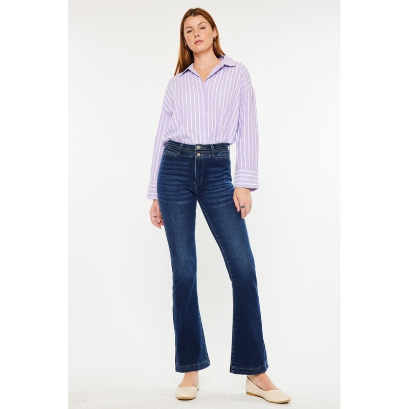High Rise Double Waistband Flare Jeans