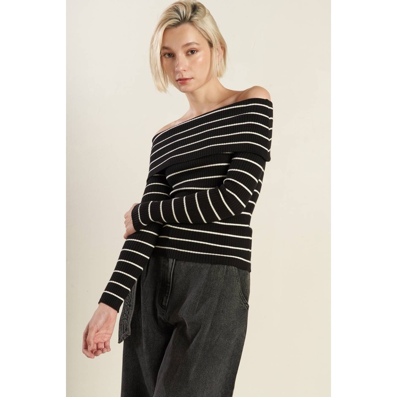 IN TOO DEEP SWEATER TOP|BLACK/WHITE|S|M|L
