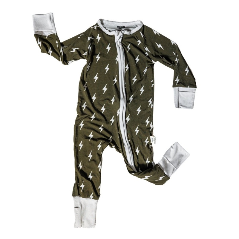 Olive Bolt Zipper Jammies|NB|0-3mo|3-6mo|6-12mo|12-18mo|2T