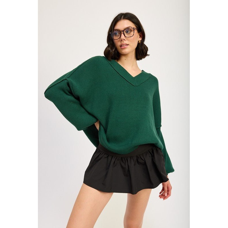 OVERSIZED V NECK SWEATER|CHARCOAL|DARK RED|DEEP GREEN|S|M|L