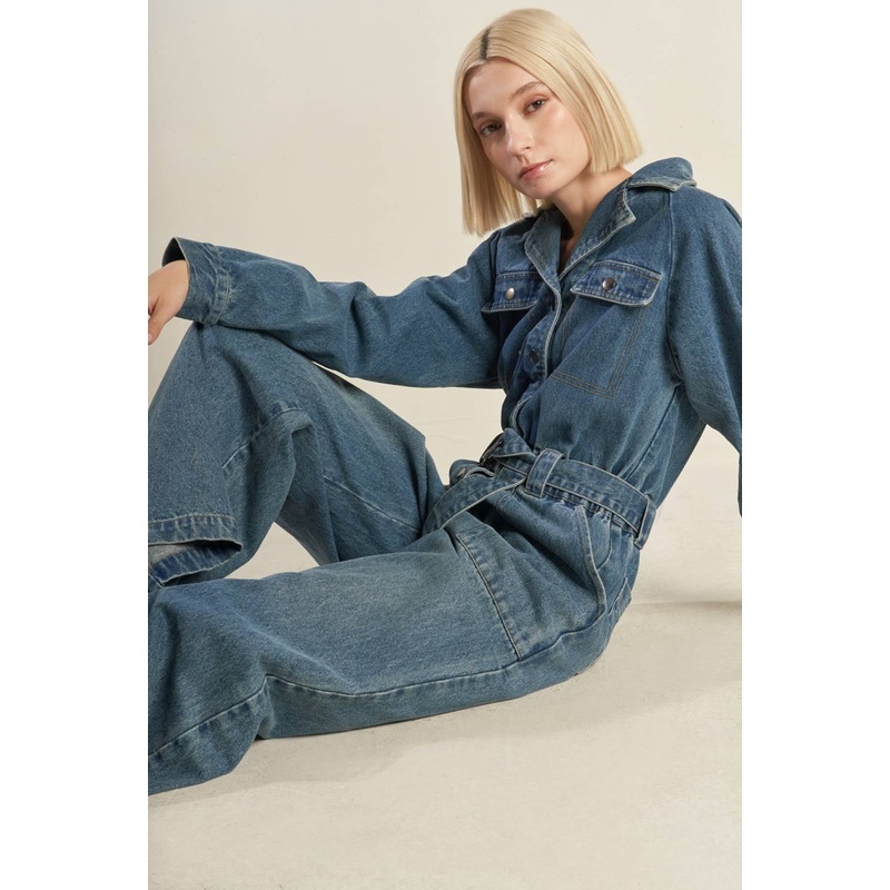PERFECT MEET DENIM JUMPSUIT|INDIGO DENIM|S|M|L