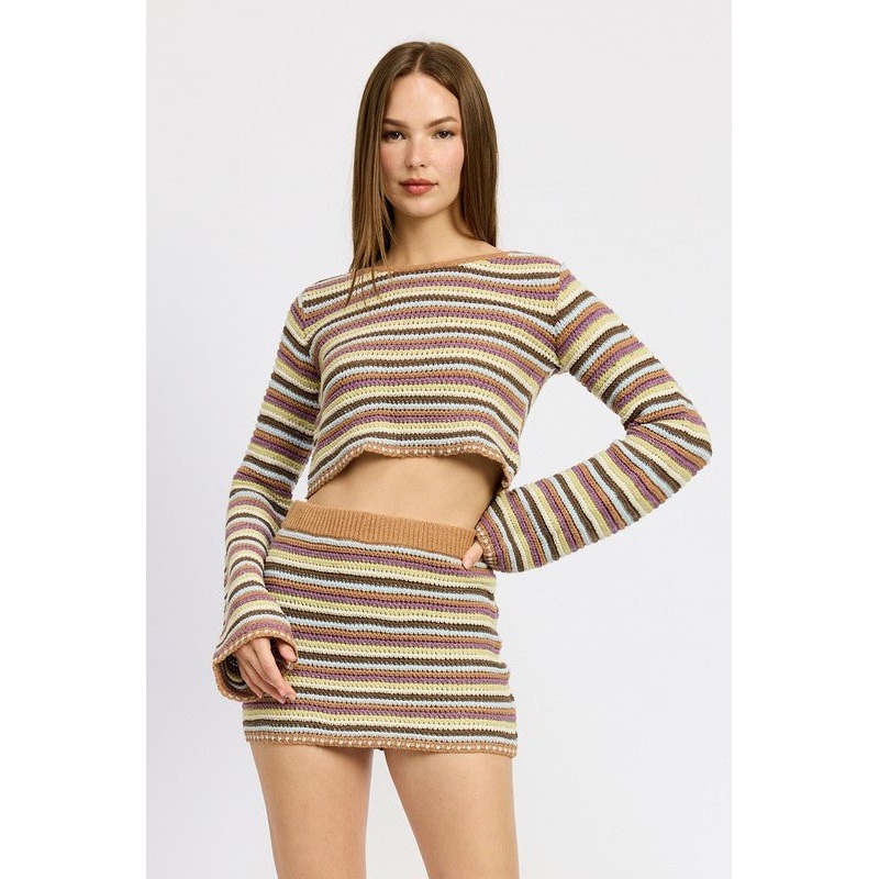 ROUND NECK CROCHET TOP WITH BELL SLEEVES