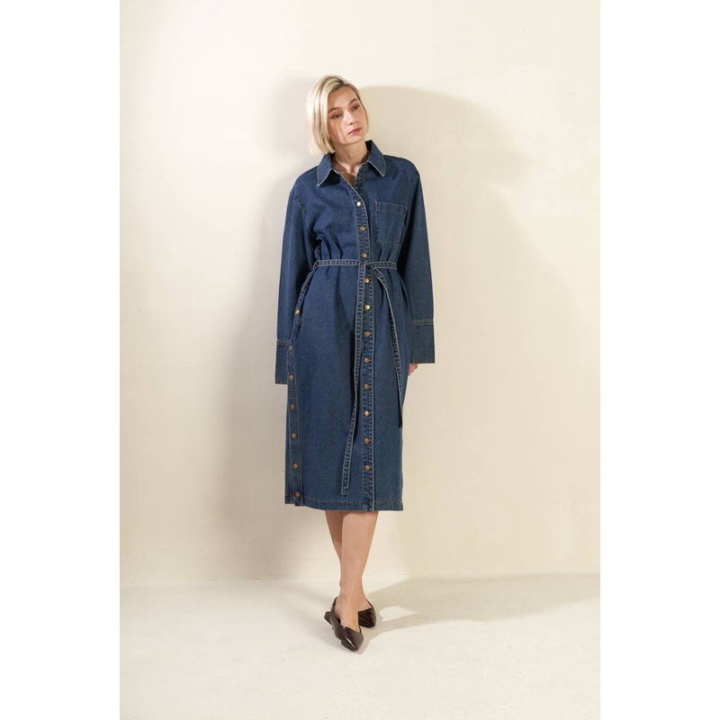 SEE THE END DENIM MIDI DRESS|INDIGO|S|M|L