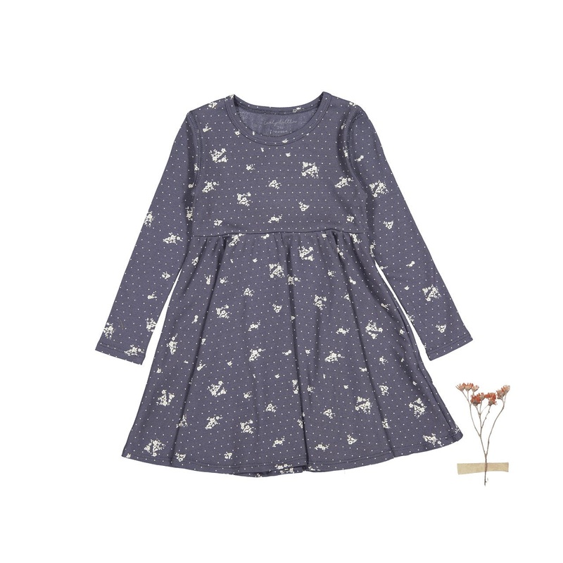 The Printed Long Sleeve Dress – Steel Floral