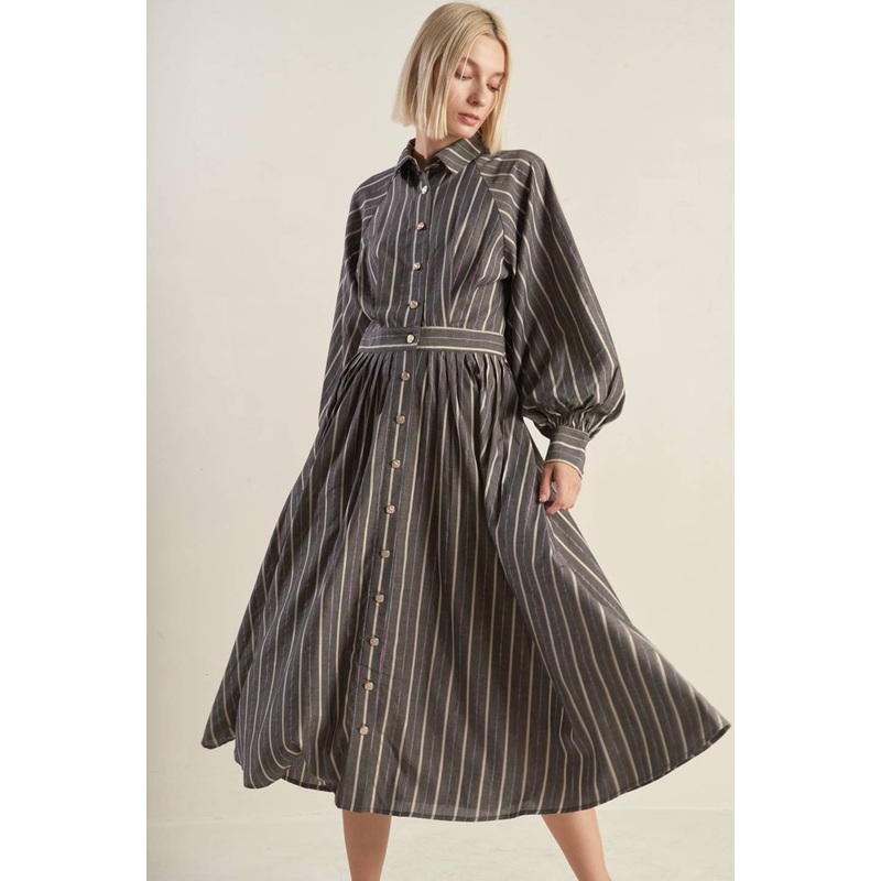 WHAT I FEEL WOVEN MIDI DRESS|CHARCOAL|S|M|L