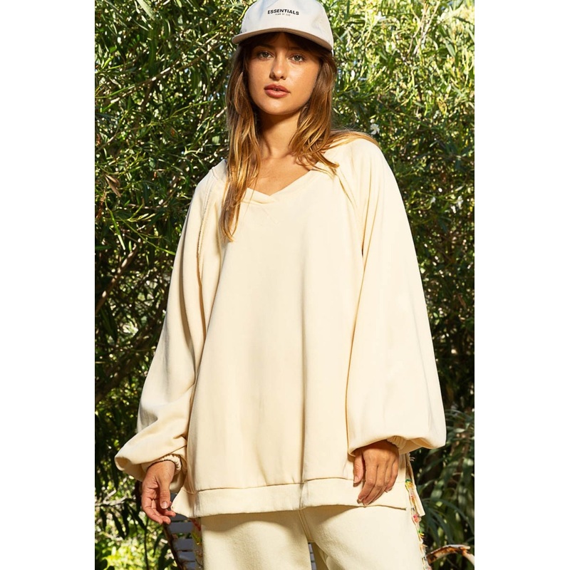 Back Cross Strap Detail Balloon Sleeve Sweatshirt