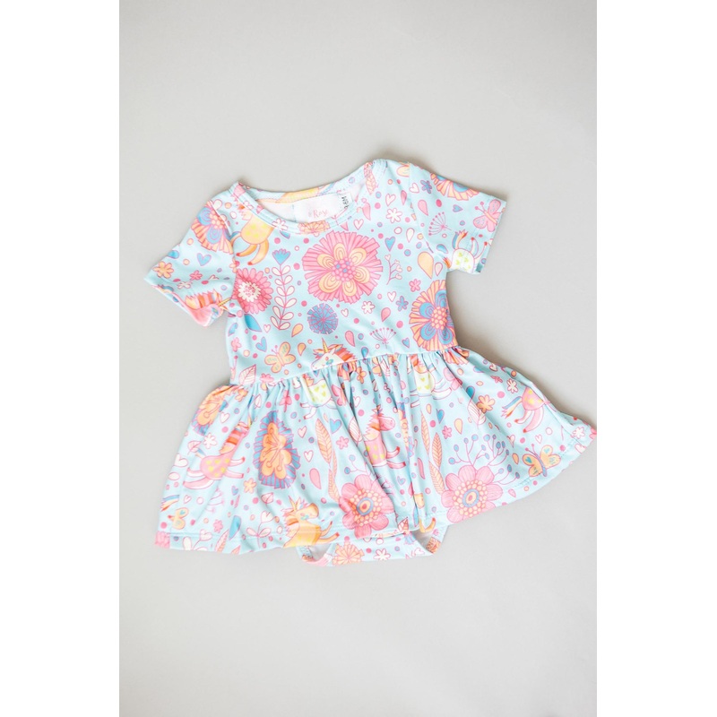 Blue Retro Unicorns S/S Twirl Bodysuit
