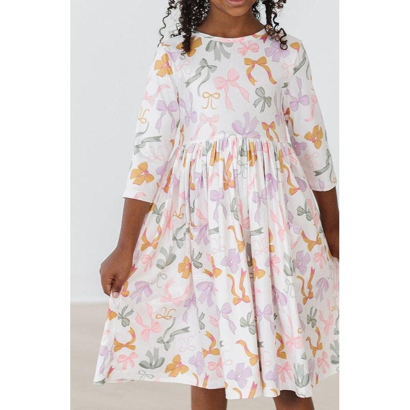 Boho Bows 3/4 Sleeve Pocket Twirl Dress