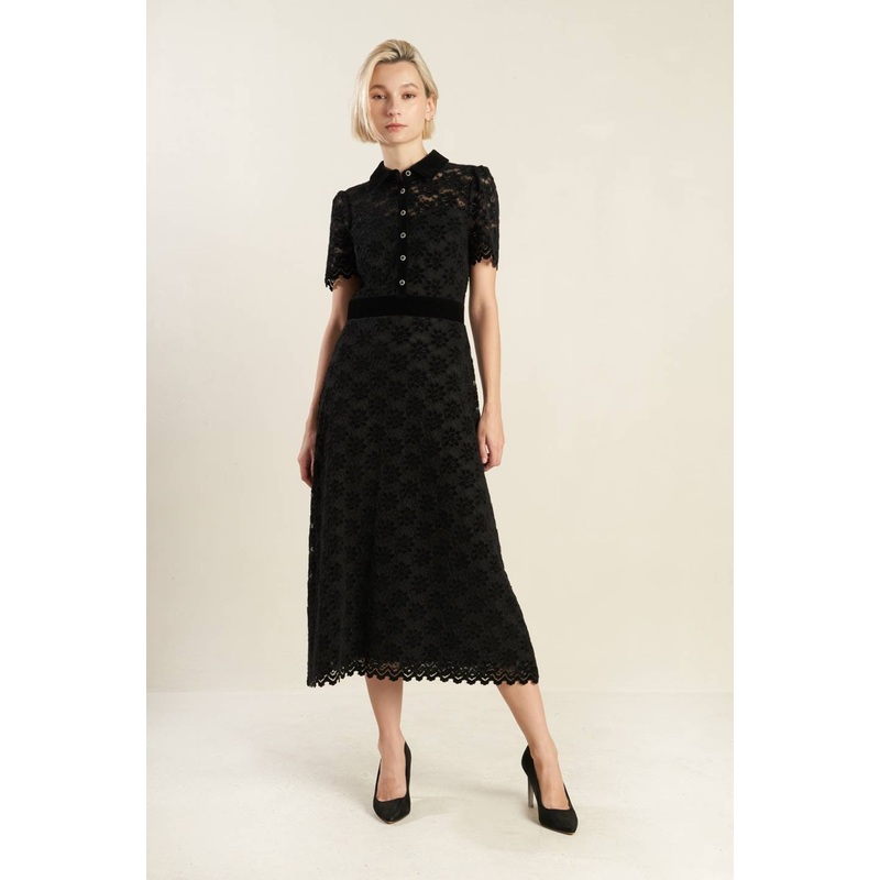 BOLD SYMPHONY WOVEN LACE MIDI DRESS