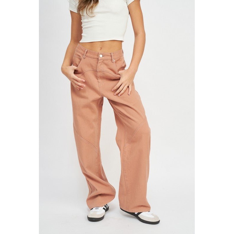 CONTRASTED STITCH DETAIL WIDE PANTS