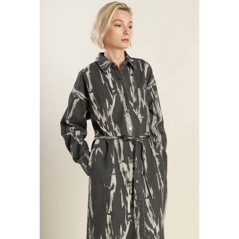 HERE & NOW WOVEN DENIM MIDI SHIRT DRESS