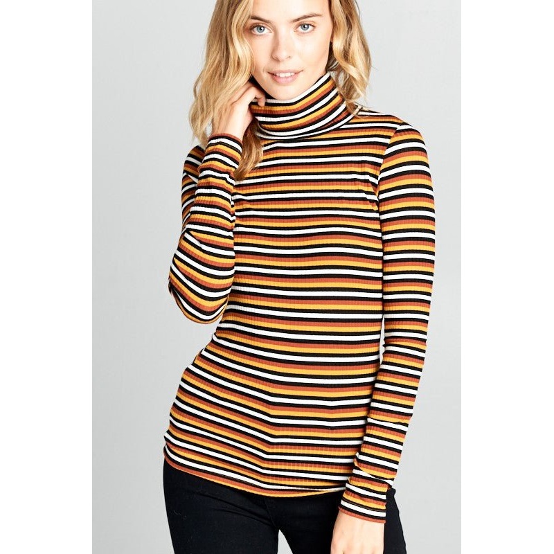 Long Sleeve Striped Turtleneck Top