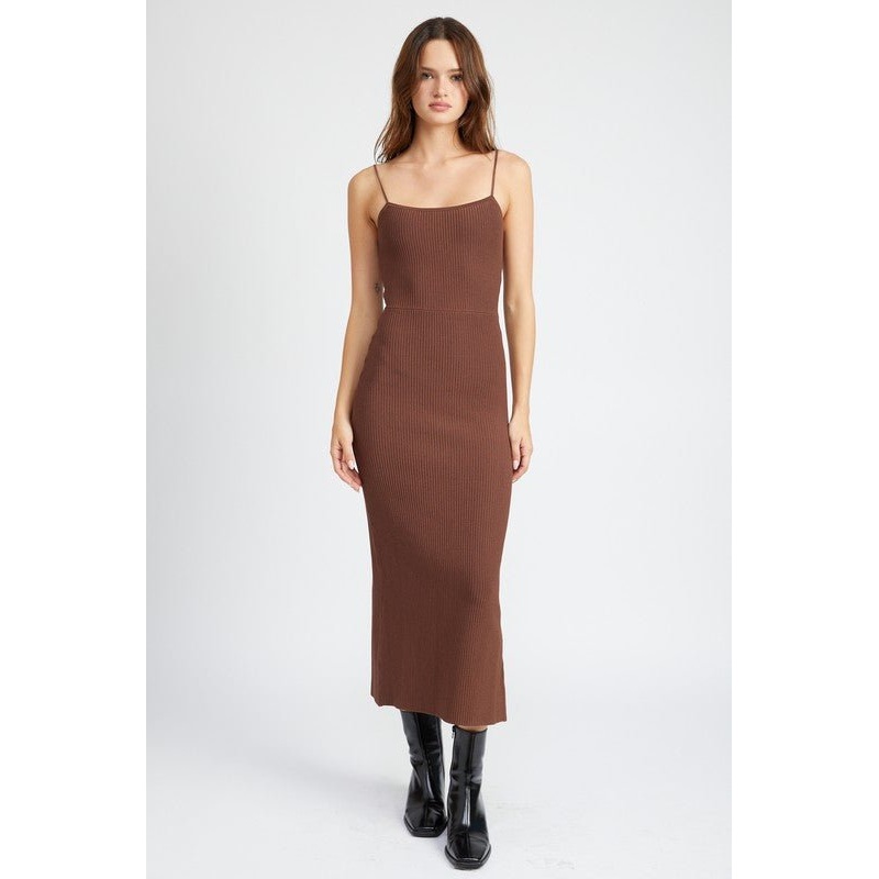 MAXI KNIT RIB DRESS|BLACK|BROWN|S|M|L