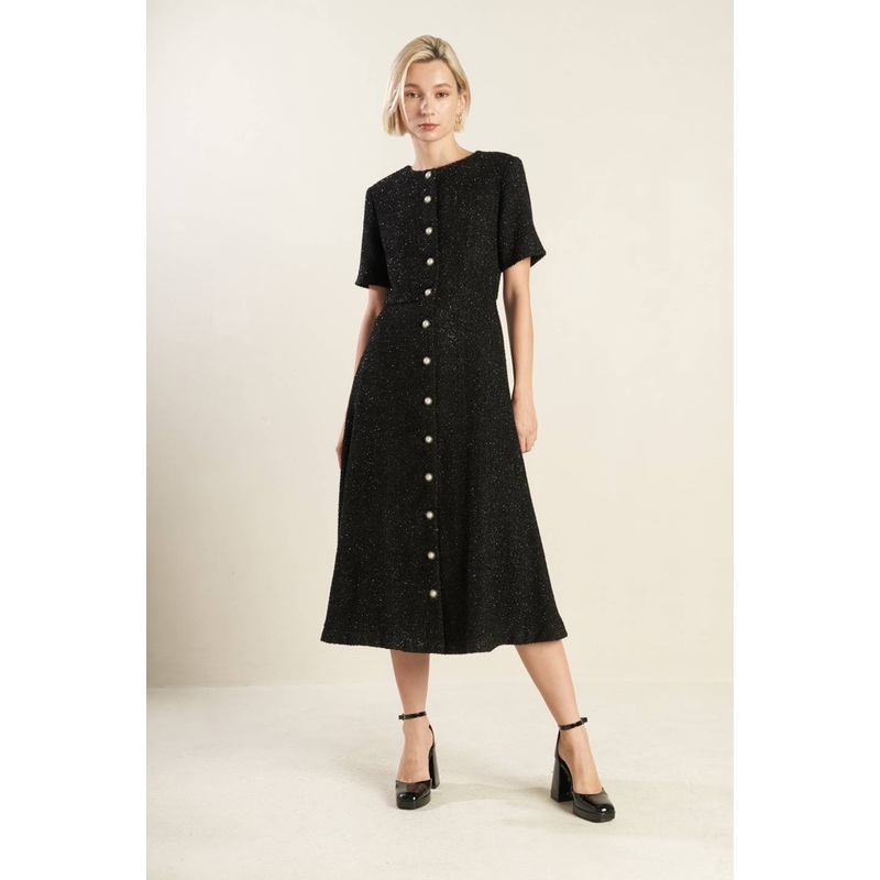 SOMETHING MORE WOVEN TWEED MIDI DRESS