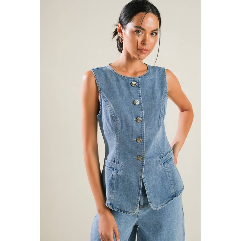 ADVENTURE AWAITS DENIM VEST|DENIM BLUE|S|M|L