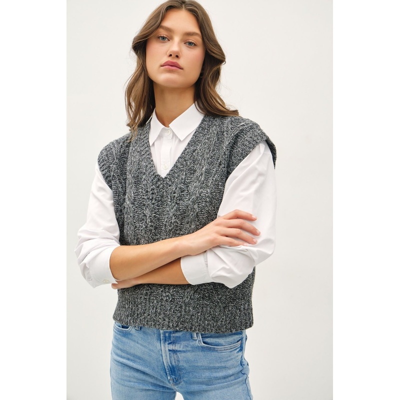 Cable Knit V-Neck Sweater Vest