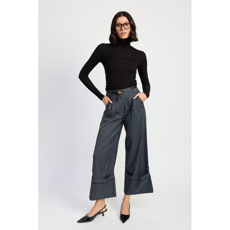 FOLD OVER PLEATED PANTS|GREY BLUE|S|M|L