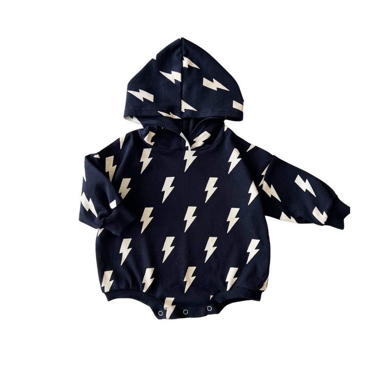 Hooded Bubble Romper  |  Black Bolts