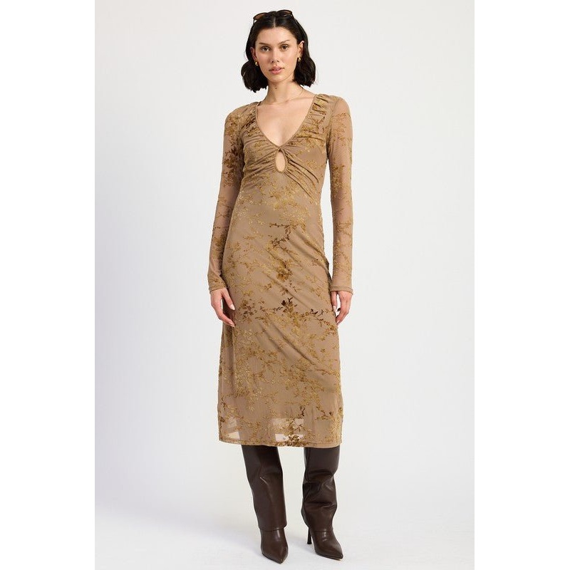 KEY HOLE MIDI LONG SLEEVE DRESS