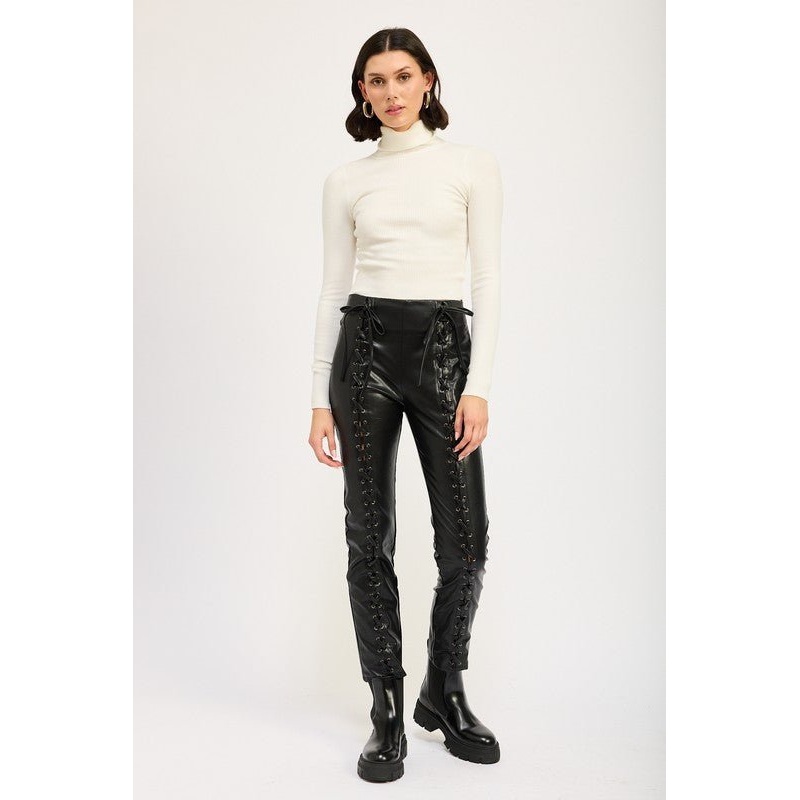 LACE UP LEATHER TROUSERS|BLACK|S|M|L