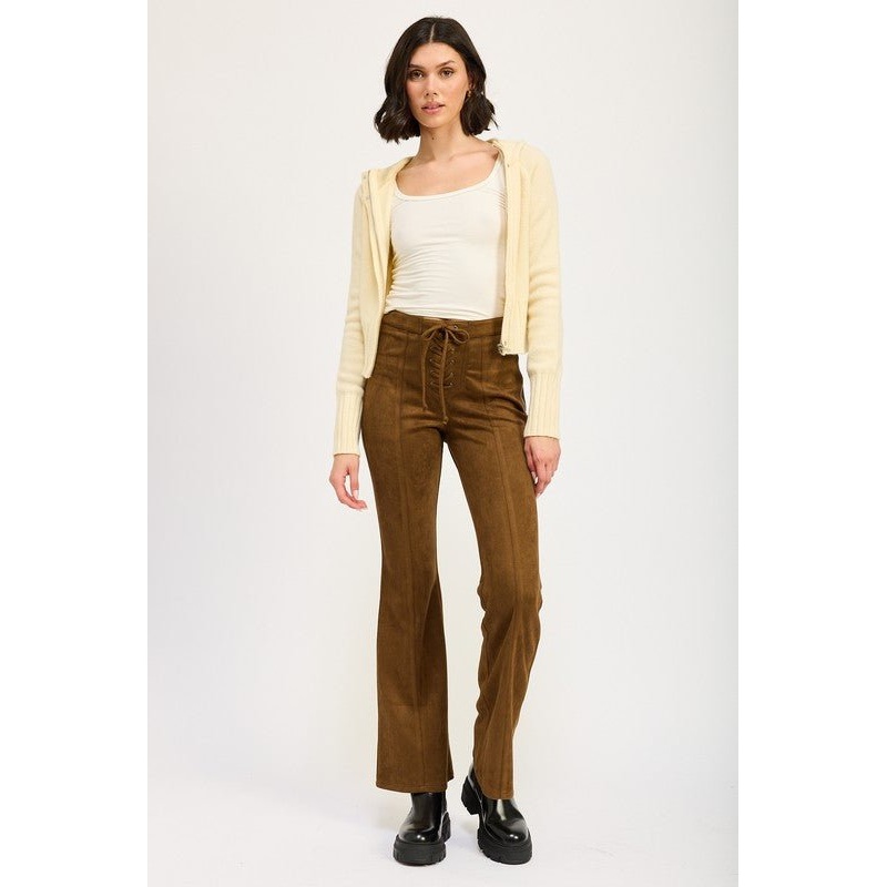 LACE UP SUEDE FLARED PANTS|BROWN|S|M|L