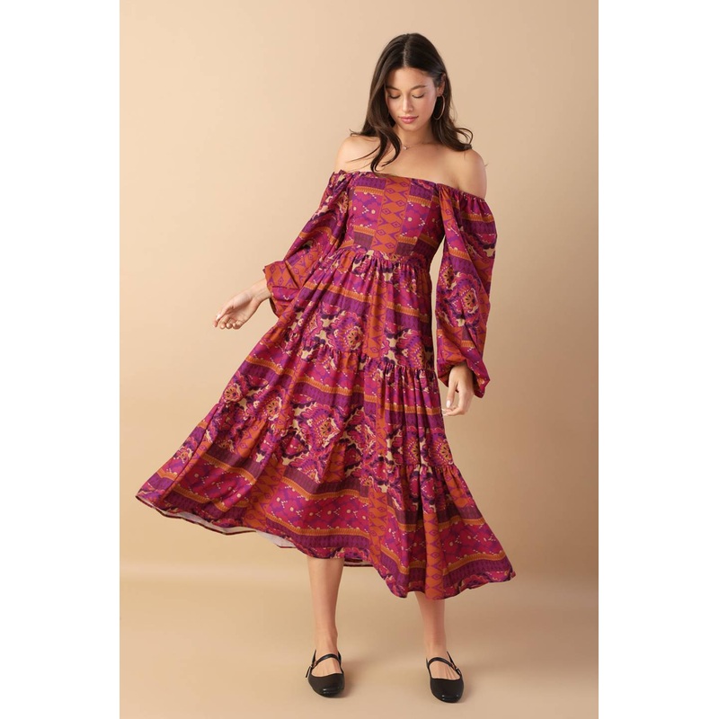 MELLOW MOMENTS WOVEN MIDI DRESS