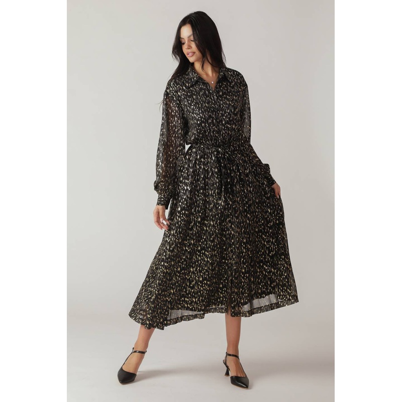 MOSSY MEADOW WOVEN MIDI DRESS|BLACK GOLD|S|M|L