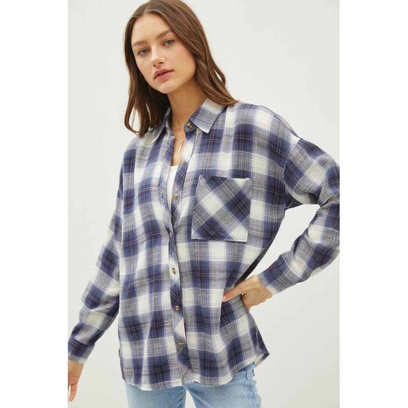 Plaid Flannel Button Down Shirt with Chest Pocket