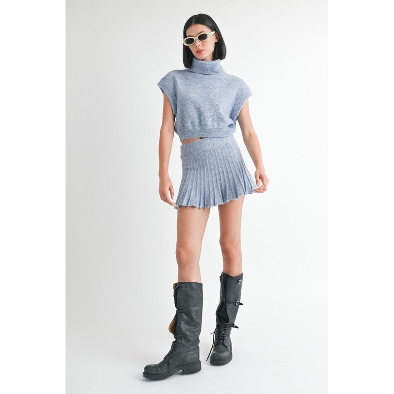 PLEATED MINI FRINGE SKIRT|CREAM|DUSTY BLUE|S|M|L