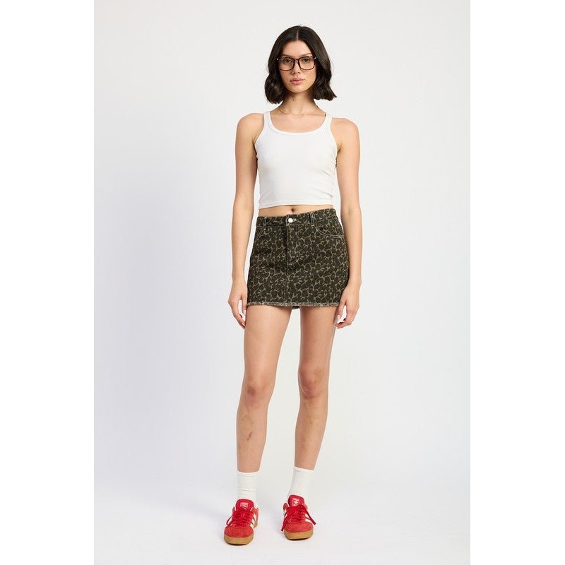 PRINTED DENIM SKIRT|GREY LEOPARD|S|M|L